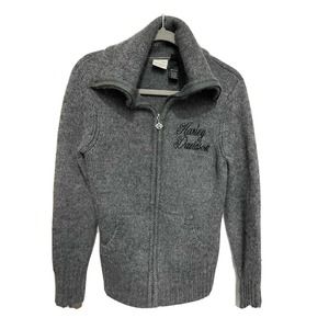Harley Davidson Size L Grey Zip Cable Knit Long Sleeve womans Sweater